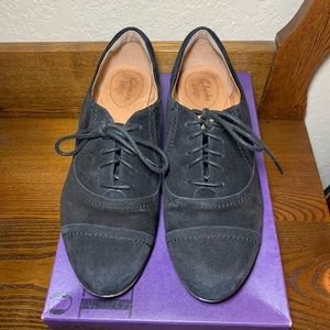 Clarks Charlie Cap Black Suede Oxfords